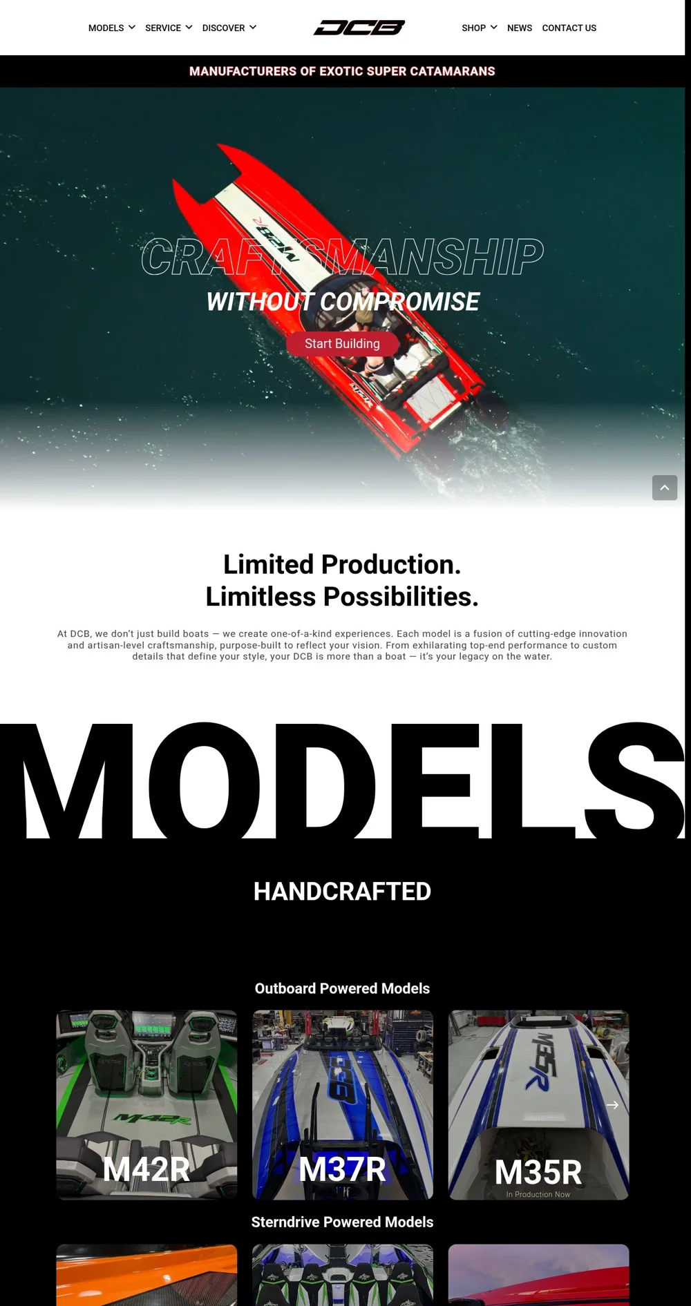 Selected homepage sections of DCB Performance Marine
