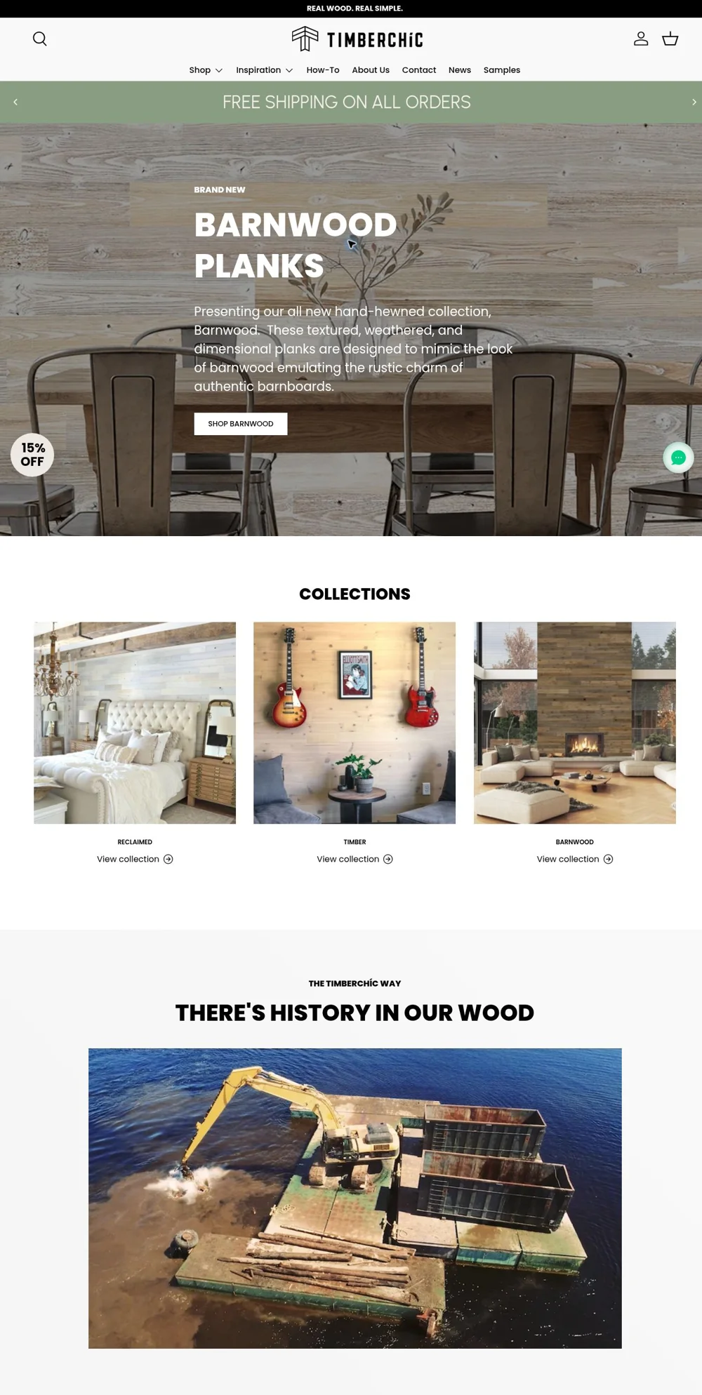 Selected homepage sections of Timberchic